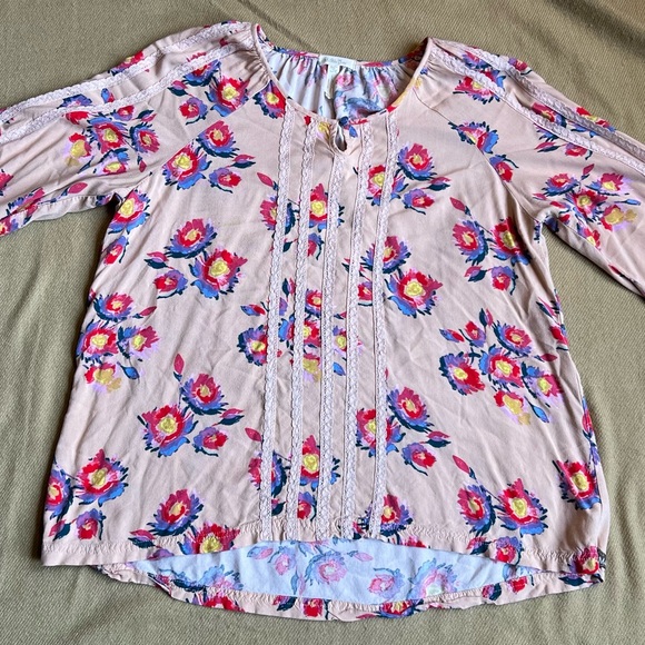 Matilda Jane Kaia Tan Floral Boho Lace Detail Peasant blouse shirt Size M - Picture 2 of 10